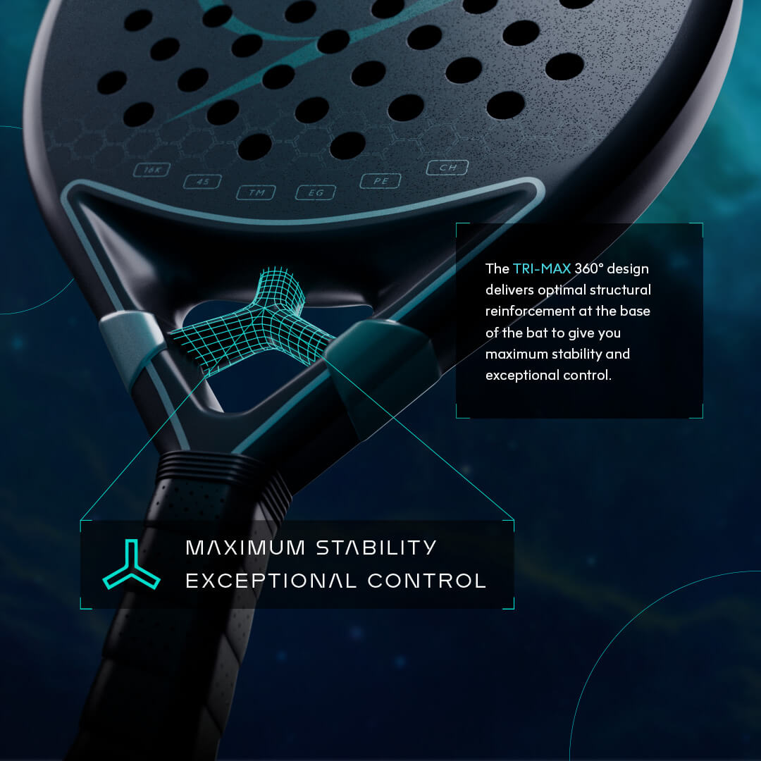 TRI-MAX REINFORCEMENT | Maximum Stability, Exceptional Control. The TRI-MAX 360º design delivers optimal structural reinforcement at the base of the bat to give you maximum stability and exceptional control.